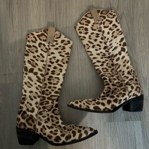 Donald Pliner Leopard Print Cowhide Knee-High Cowboy Boots!